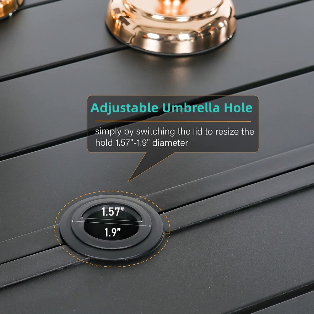 59inch Outdoor Dining Table Metal Rectangular Patio Dining Table w/Umbrella Hole