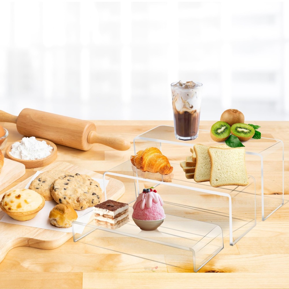 3 PC Large Clear Acrylic Riser Set, Acrylic Display Risers Shelf Showcase Fix...