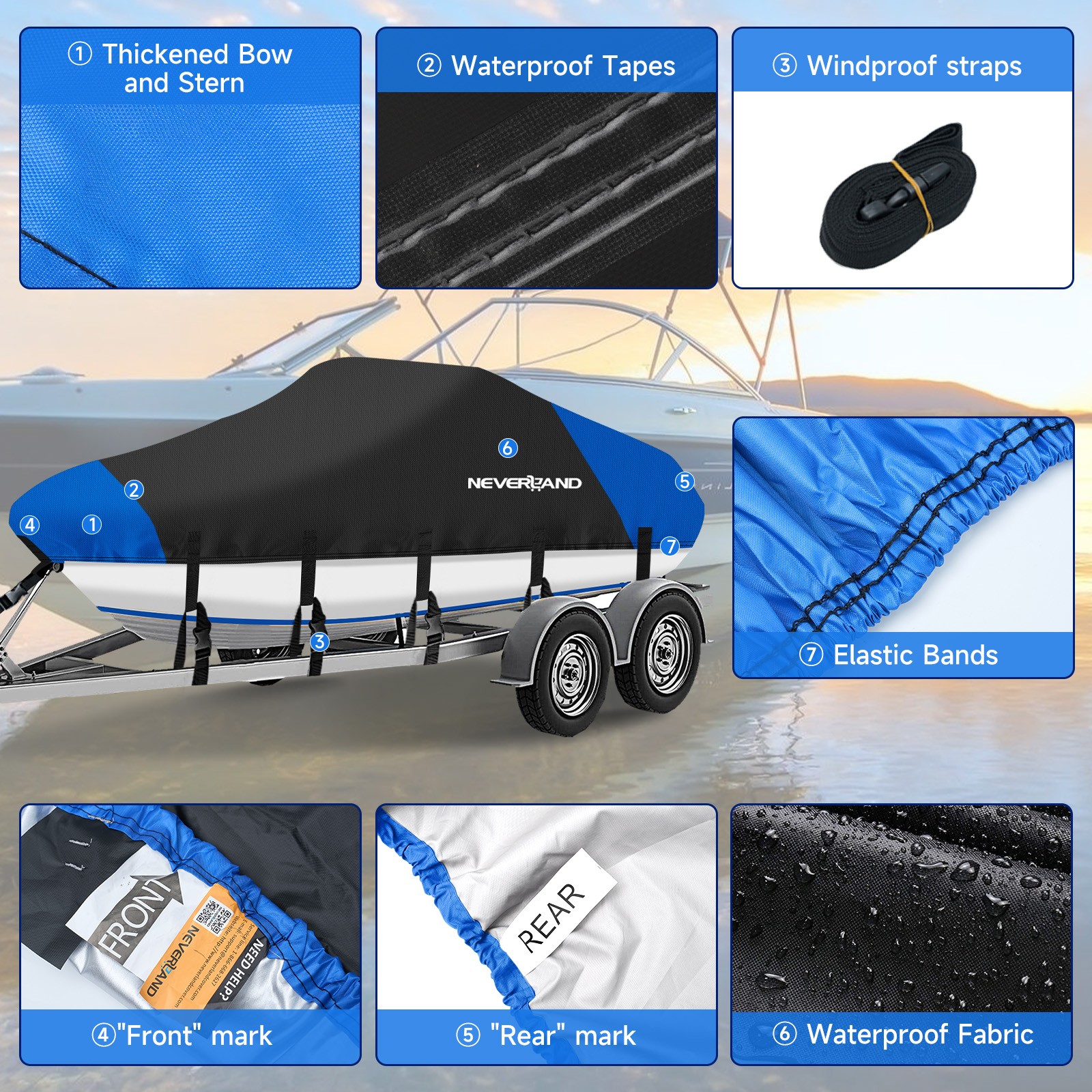 17ft 18ft 19ft Trailerable Waterproof Boat Cover 210D V-Hull Fit up to 102" Beam