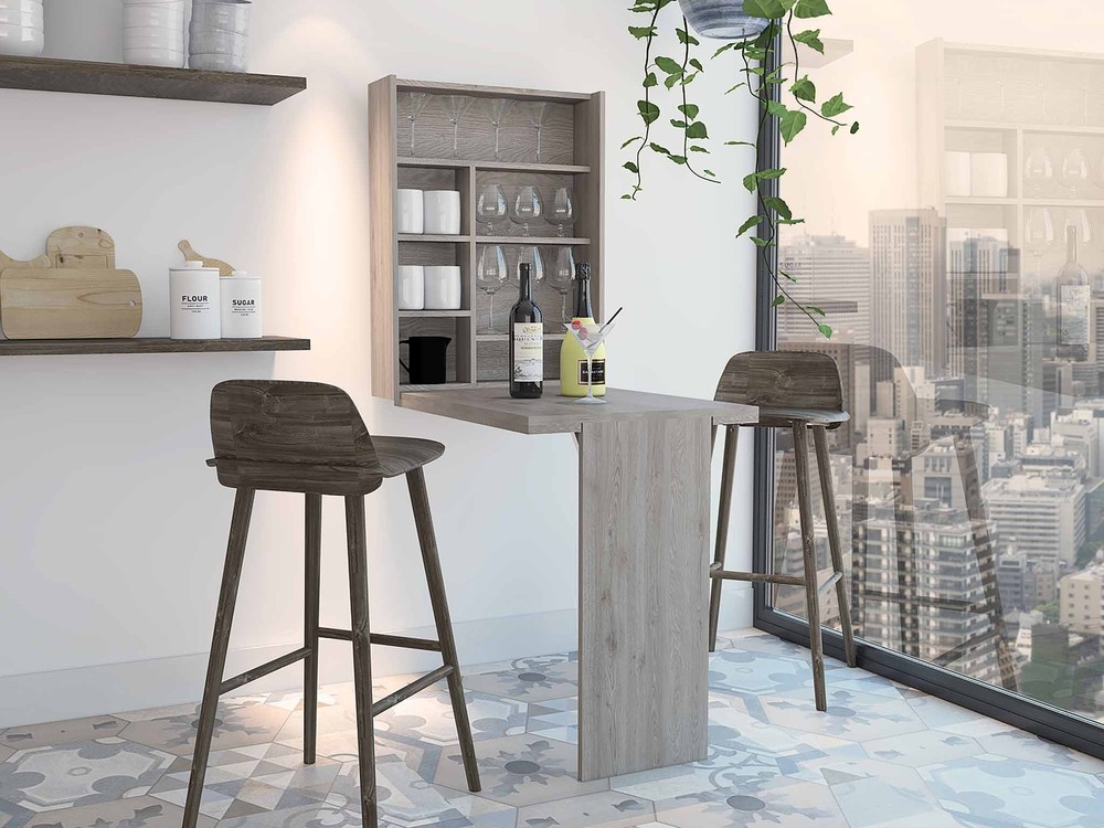Vatta Wall Foldable Table, Seven Interior Shelves, Extending Table