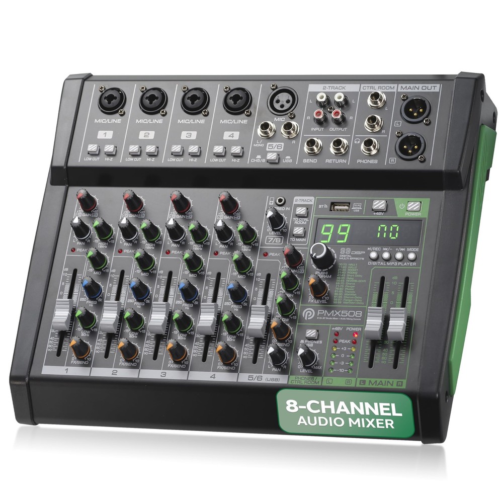Pyle 8-Channel Audio Mixer, Bluetooth Studio Mixer/DJ Controller