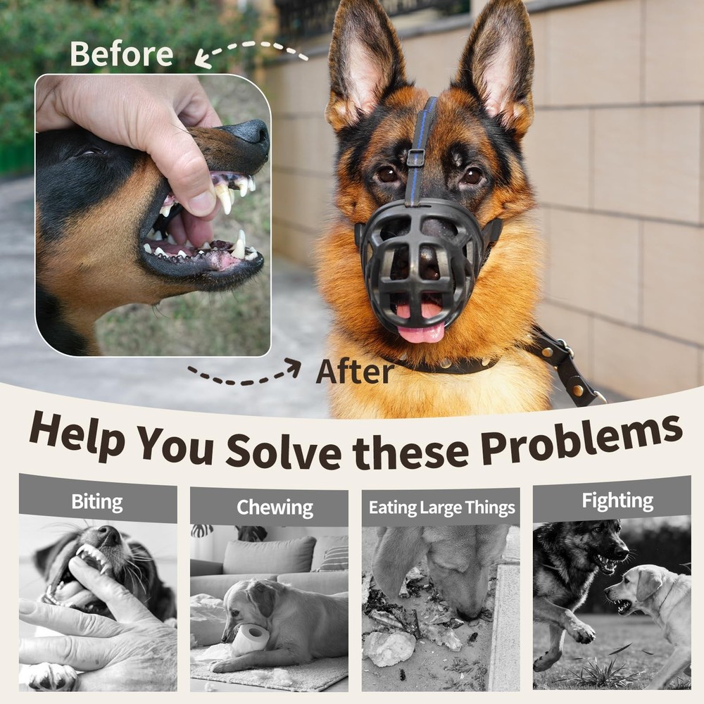 Dog Muzzle Basket for Aggressive Dogs: Stop Biting Chewing, All Sizes