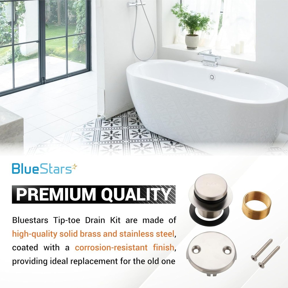 Bathtub Drain Conversion Kit Assembly by BlueStars – Universal Brushed Nickel
