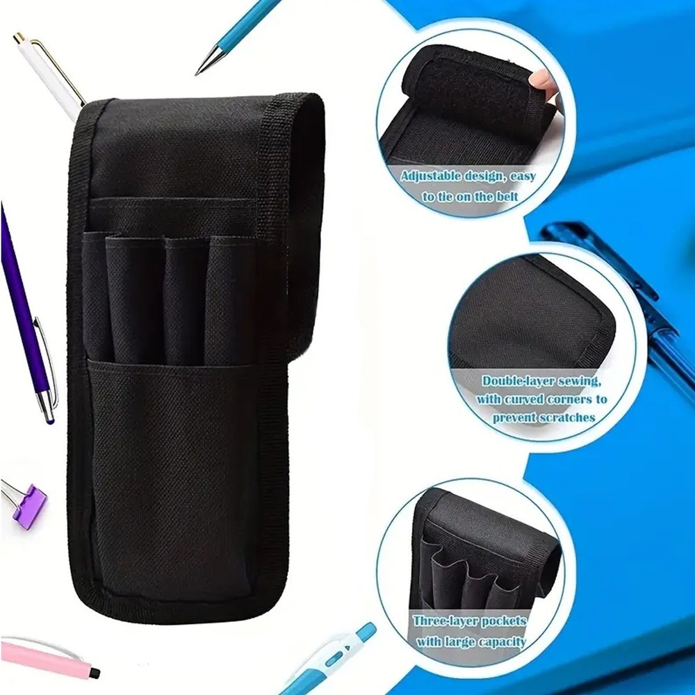 2 Pcs Belt Pen Holder, Multifunctional Adjustable Black