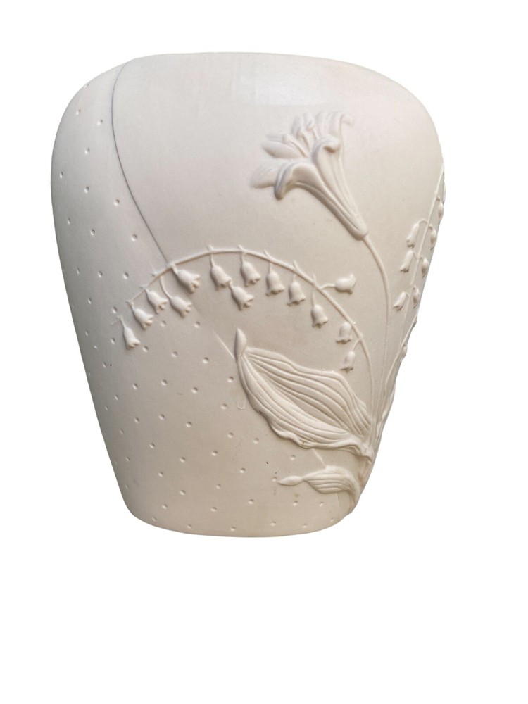 Crowning Touch Matte Finish Flattened Oval Ceramic Vase, W/Raised Floral Pattern