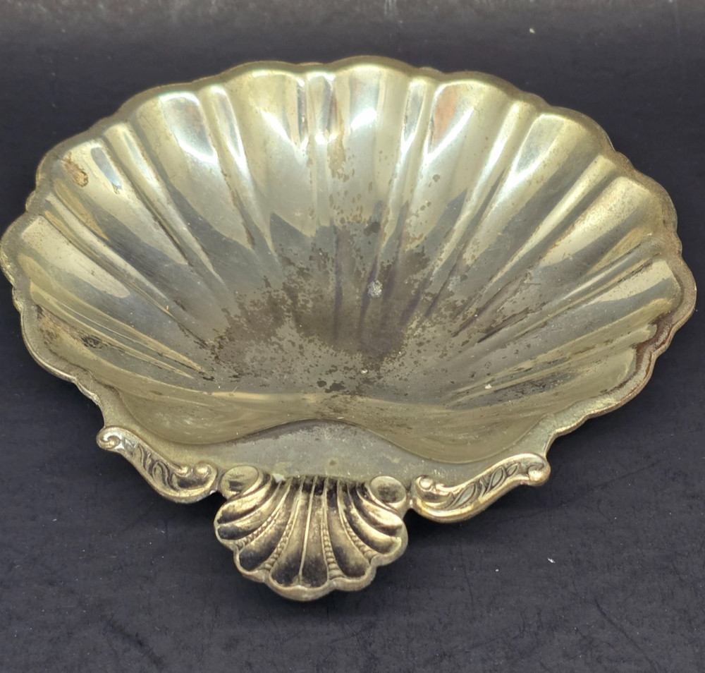 Silverplate Sea Scallop Clam Shell Footed Candy Nut, Keys Trinket Dish