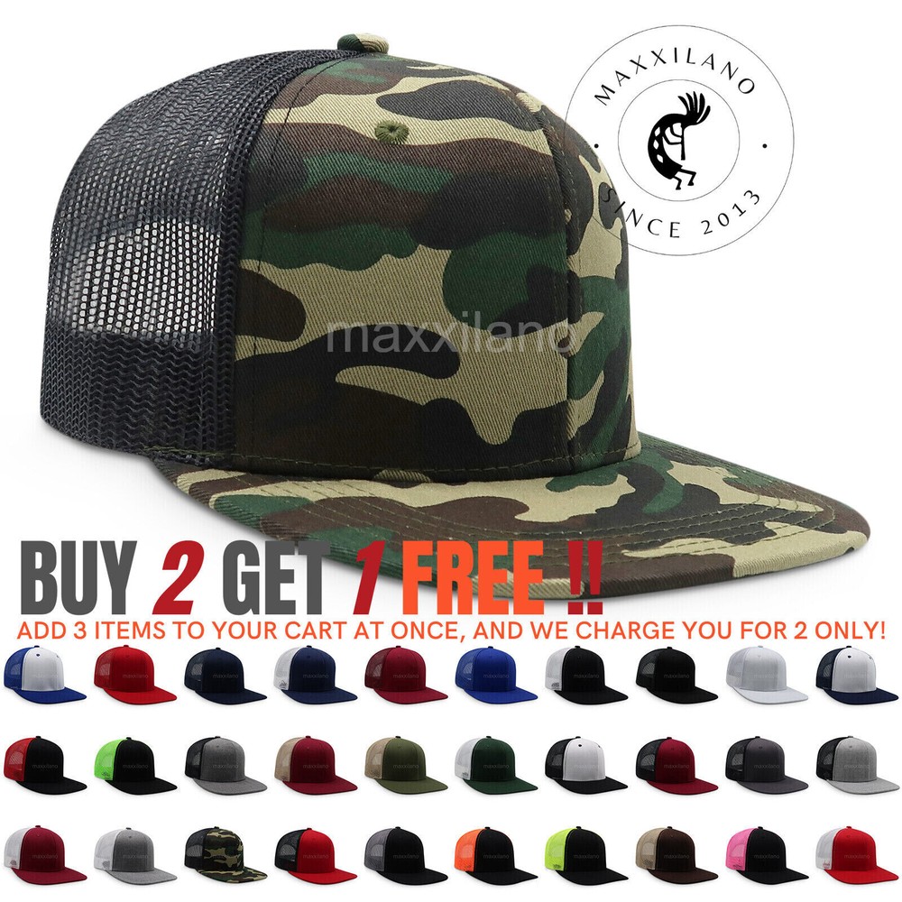 Men Snapback Hat Cotton Mesh Solid Flat Brim Style Baseball Cap Trucker Visor