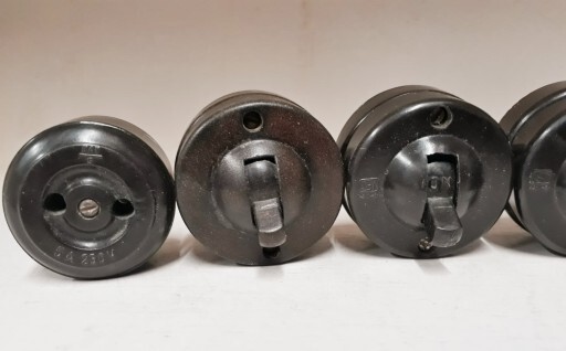 Vintage Old 4 Pcs Electrical Bakelite Switch & 1 Socket made in India.
