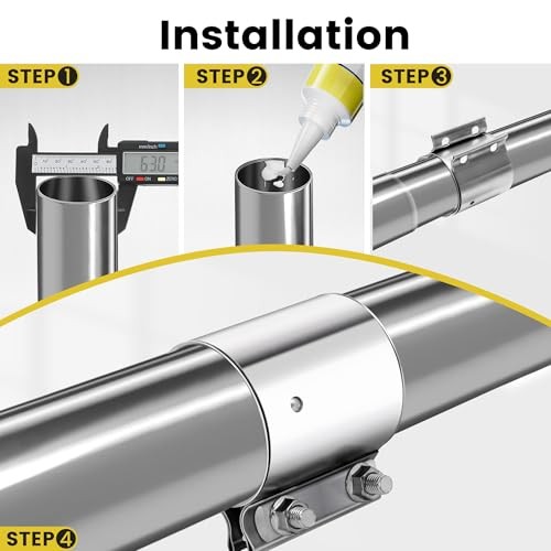 Exhaust Clamp Butt Joint 304 Stainless Steel Band Clamp Sleeve Couple 2.5 inch