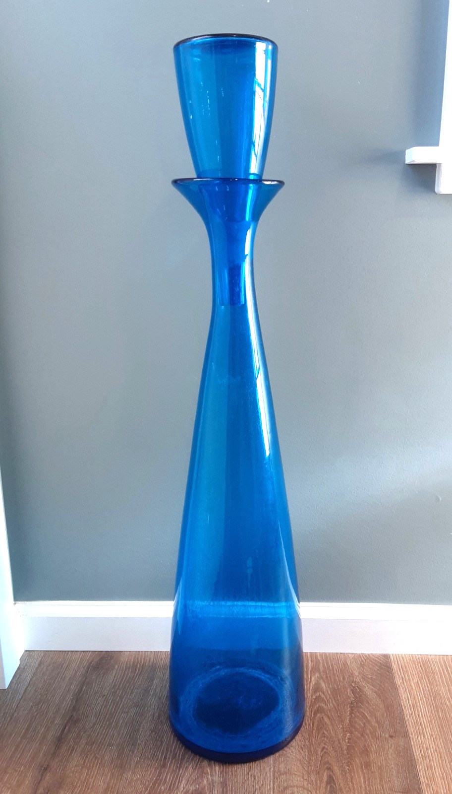 BLENKO HUGE 35.5" Art Glass Turquoise # 6138 Architectural Floor Decanter HUSTED