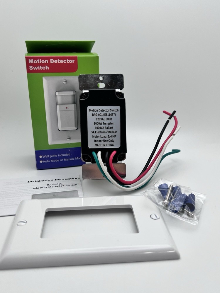 Motion Sensor Light Switch, Wall Plate Included, White, UL Listed