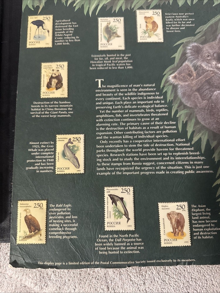 World Wildlife Fund Stamp Collection With Binder 34 Cards & Endangered Species