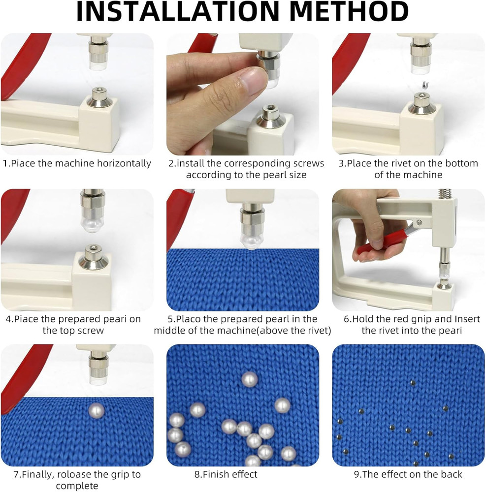 Pearl Setting Machine, Pearl Hand Press Tools with White Pearl Beads, Rivet Stud