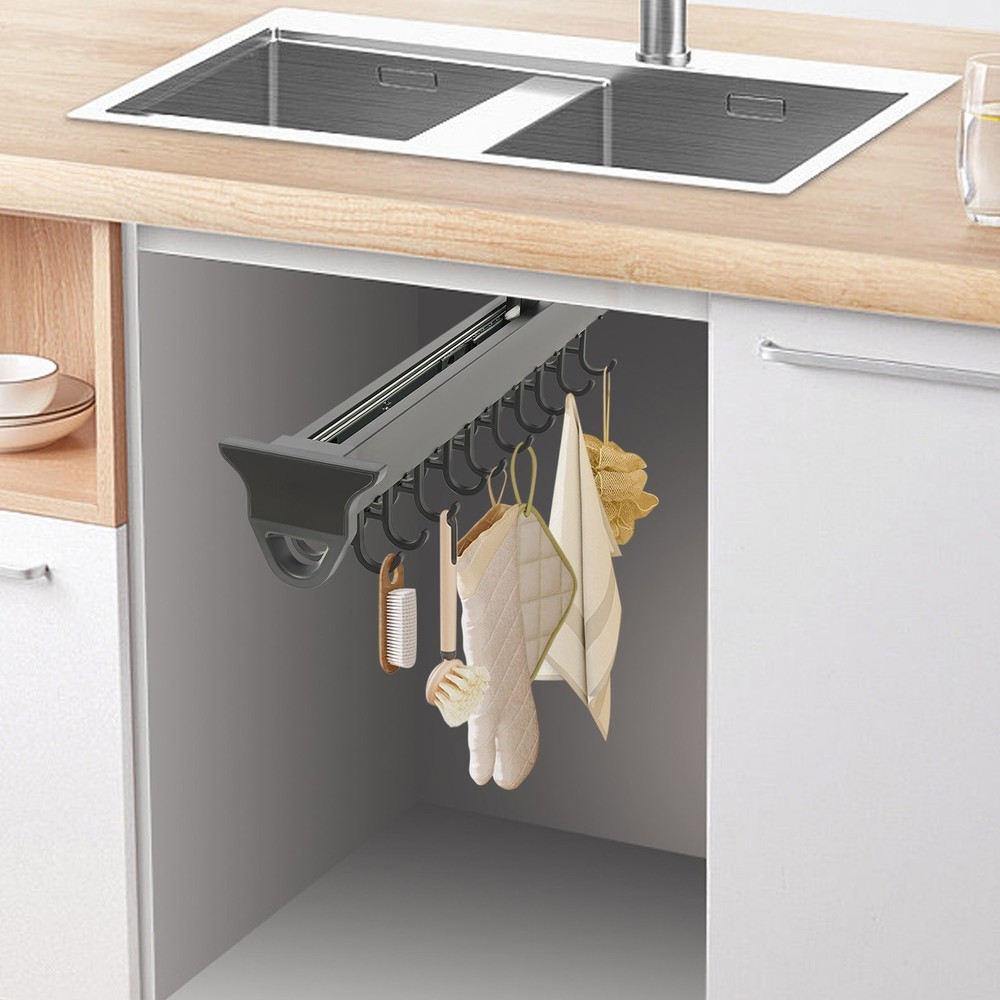Pull Out Wall Storage Rack w/ 20 Hooks kitchen Laundry Closet Hanging Organizer