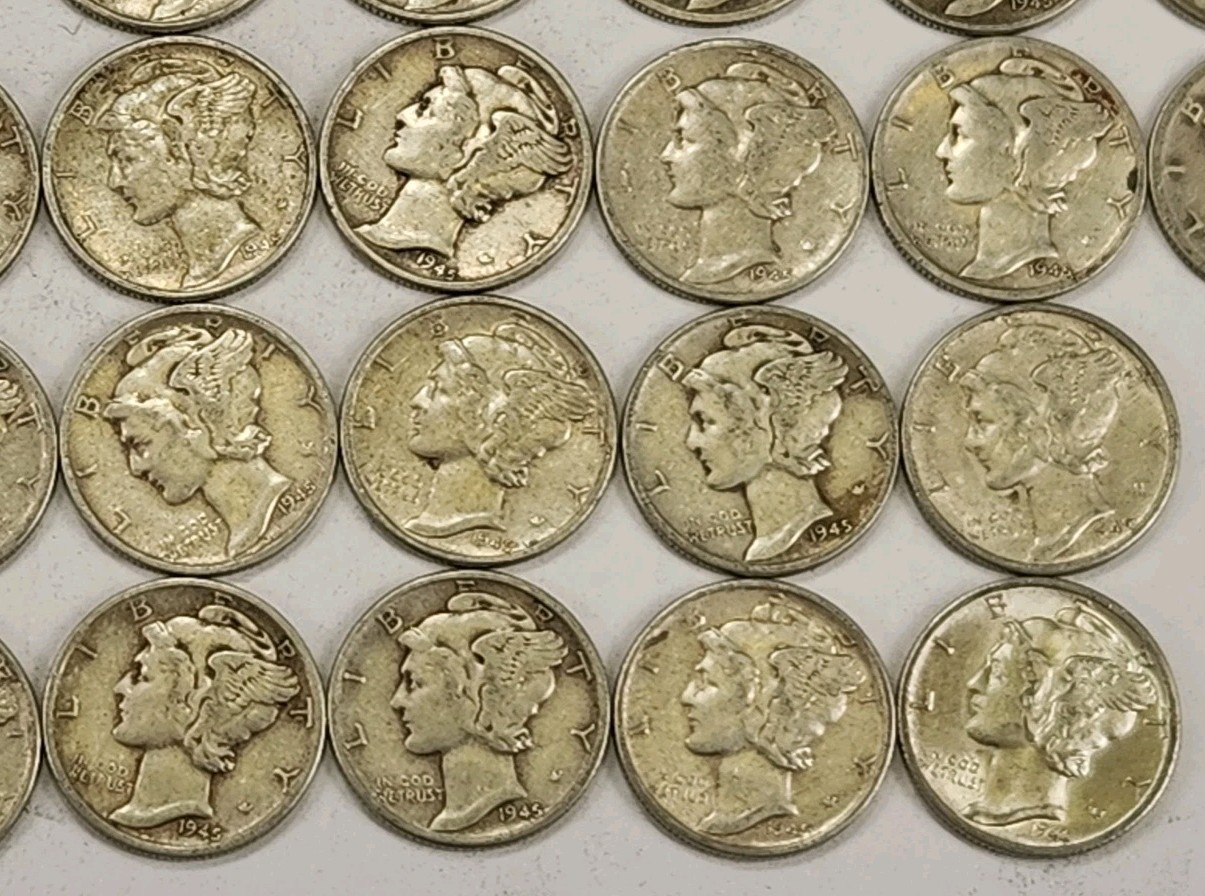 Roll of 50 Silver Mercury Dimes $5 Face Value 90% Silver Coins Mixed Dates ELM3