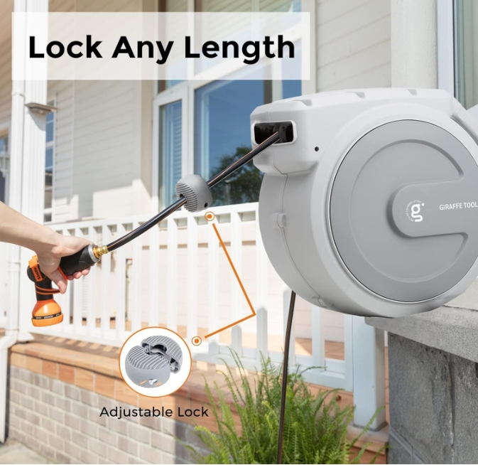 Giraffe Tools Retractable Garden Hose Reel 65-155 FT Water Hose Reel Wall-Mount