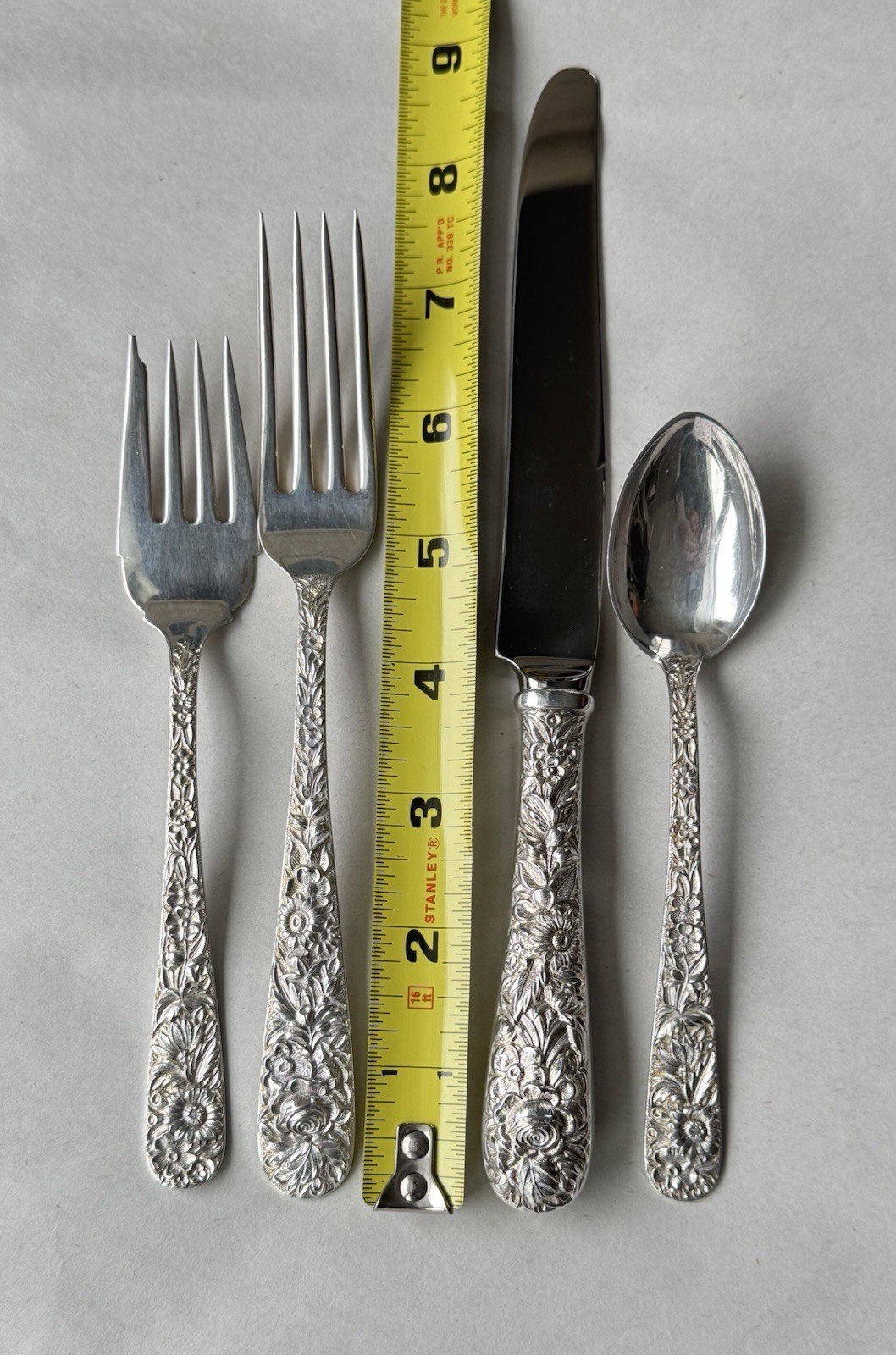 Vintage Kirk & Son Repoussé 4-Pc Place Setting Sterling Flatware Repousse