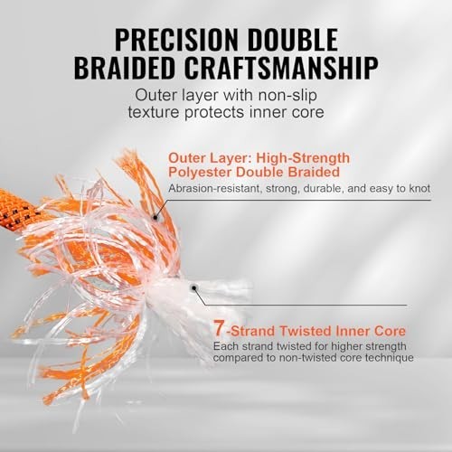 1/2" x 120ft Double Braided Polyester Rope - 8000lbs Strength for Climbing, Camp