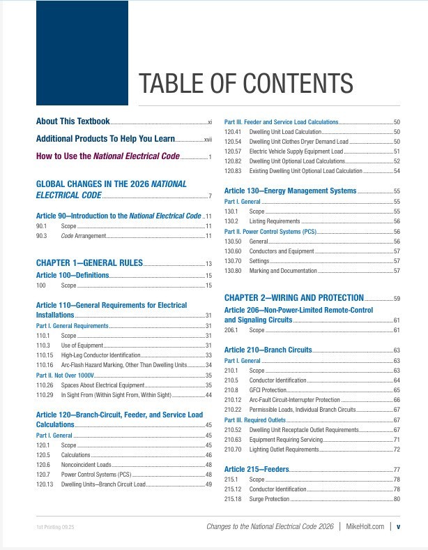 Mike Holt's 2026 Changes to the National Electrical Code Textbook