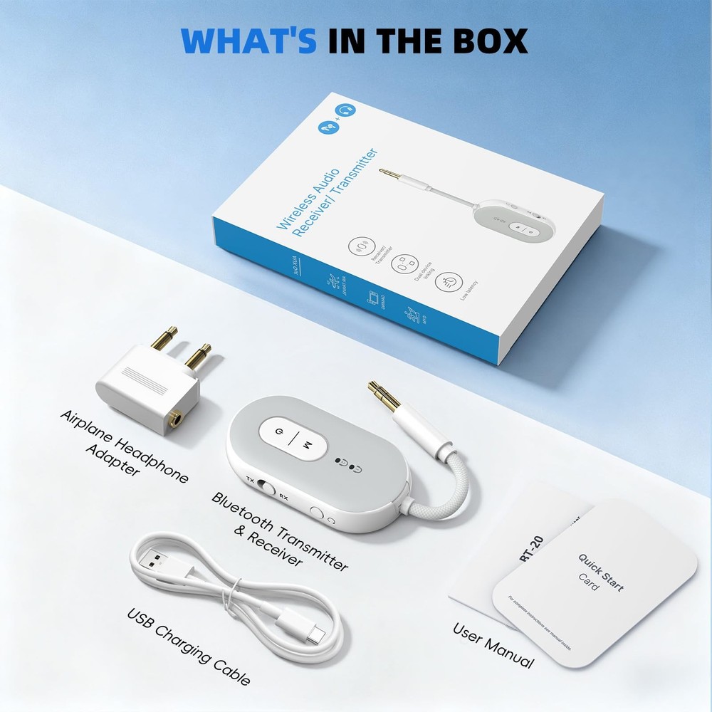 Bluetooth 5.3 Wireless Audio Transmitter & Receiver, 3.5mm AUX Adapter, Suppo...