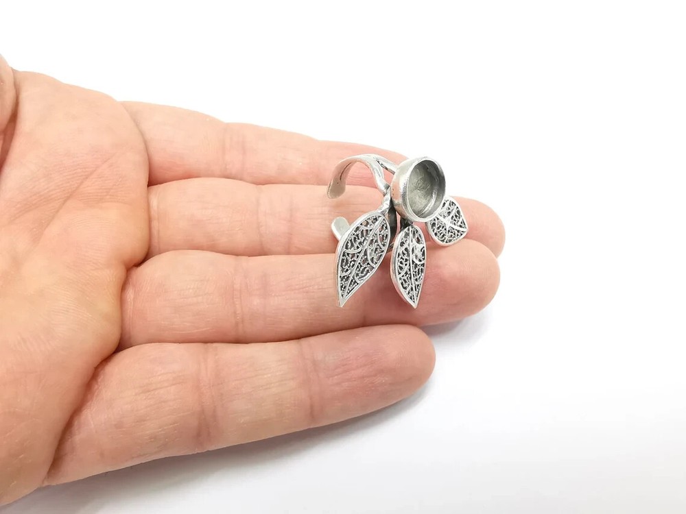 Leaf Ring Setting Blank Cabochon Mounting Adjustable Resin Base Bezel Mosaic