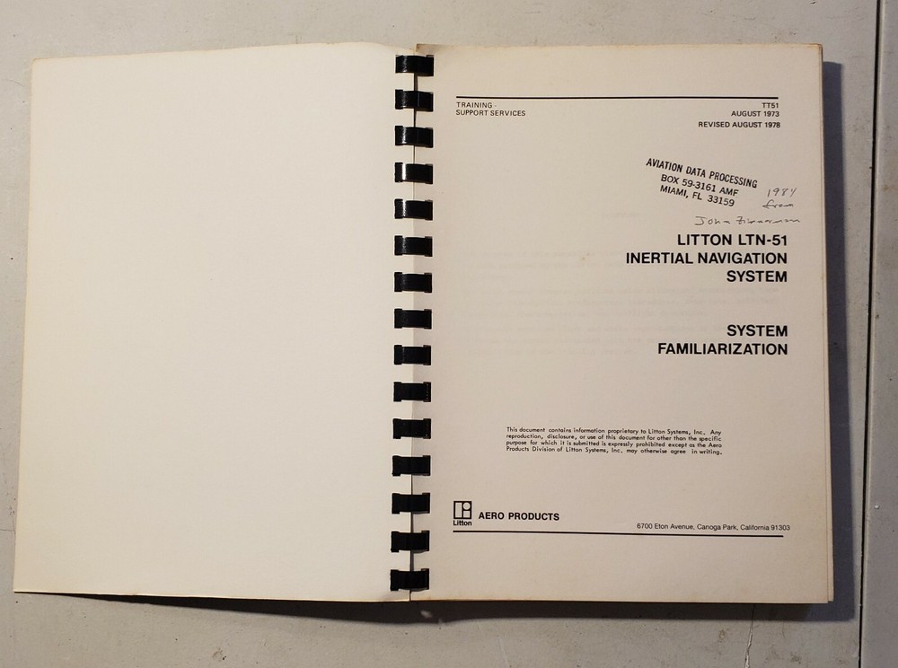 Litton Aero LTN-51 Inertial Nav System Familiarization TT-51 Training Guide