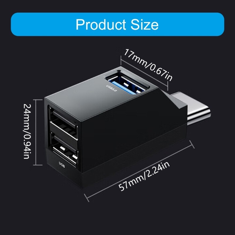 USB Type C 3 Port Splitter Adapter 5Gbps Speed Wide Compatibility
