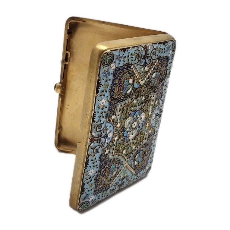 Antique Russian Enamel Imperial Guilded Silver Cigarette Case