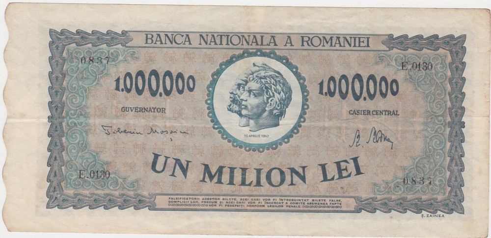 ROMANIA 1000000 LEI 1947 VF+