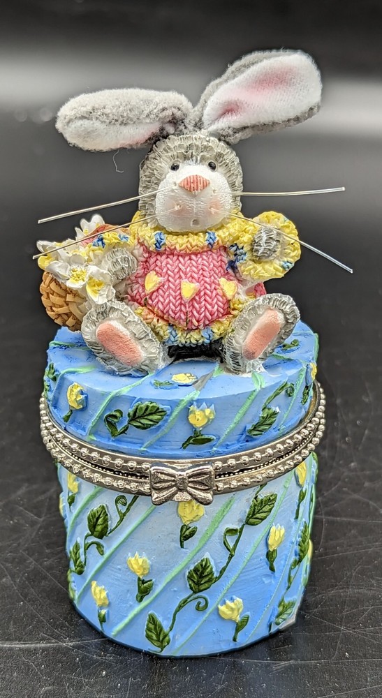 Resin Easter Bunny Hinged Trinket Box Posable Ears 2"x4.5"