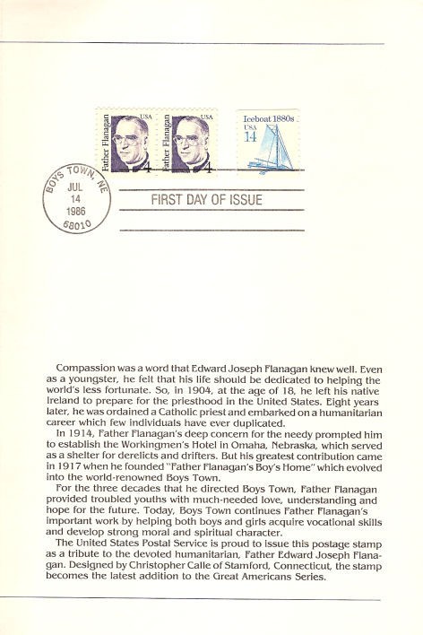#2171 First Day Ceremony Program 4c Father Flanagan Stamp
