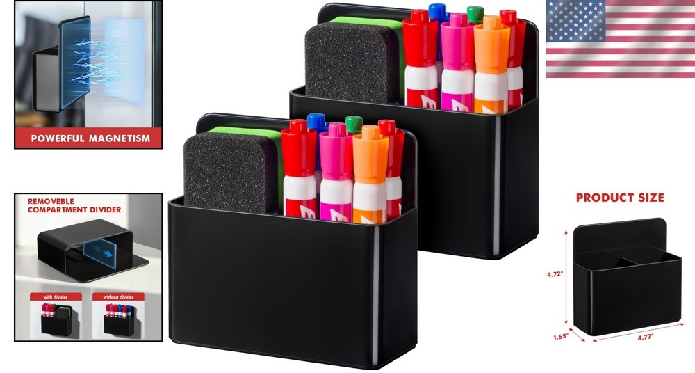 Durable Magnetic Marker Holders - Adjustable & Stylish Classroom Storage Duo