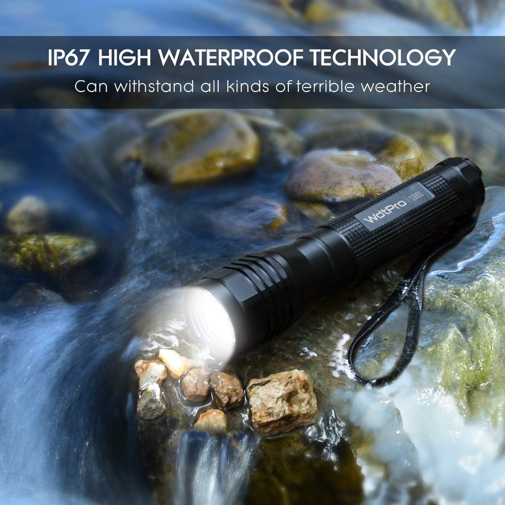 WdtPro High-Powered LED Flashlight S3000, Super Bright 1 PACK, Black