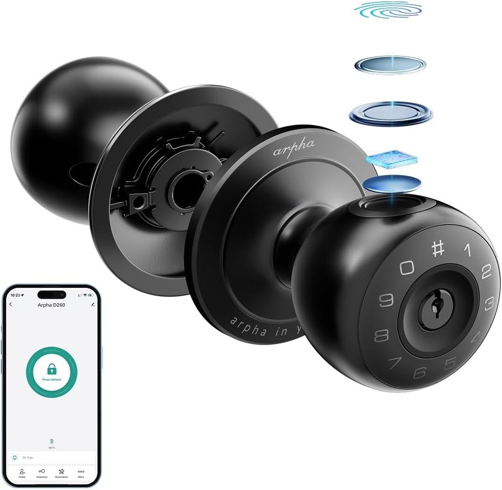 ARPHA Keyless Entry Smart Door Lock Fingerprint App Control Silent Mode Handle