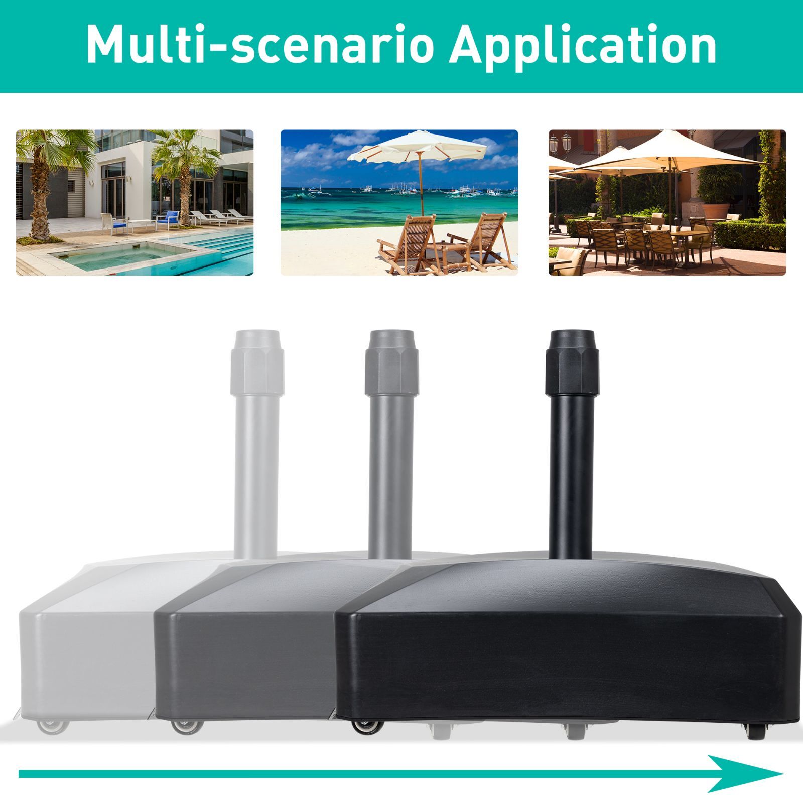 Aoodor Patio Umbrella Base With Wheels,Heavy Duty Fillable Market Umbrella Stand