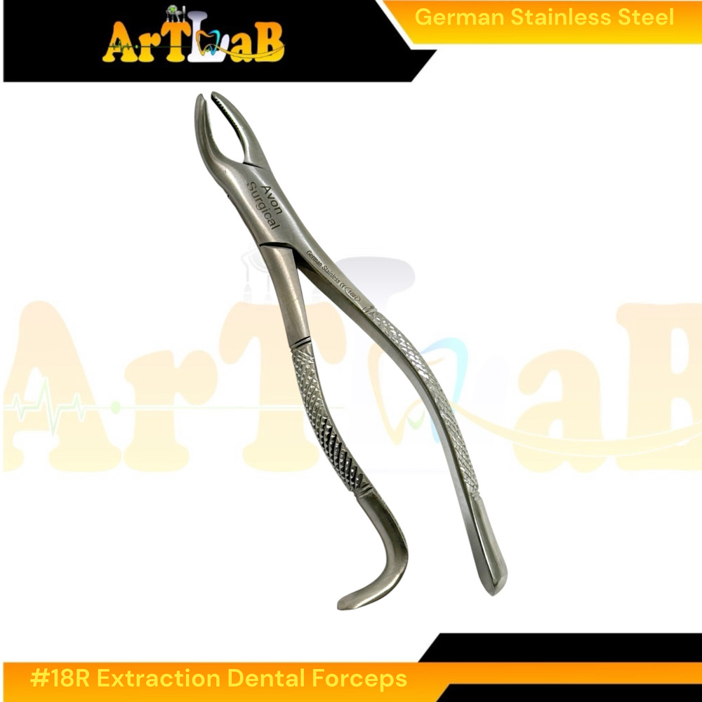 Upper First & Second Molar Extractig Forceps w/ Serrated Jaw, Hook Handle #18R