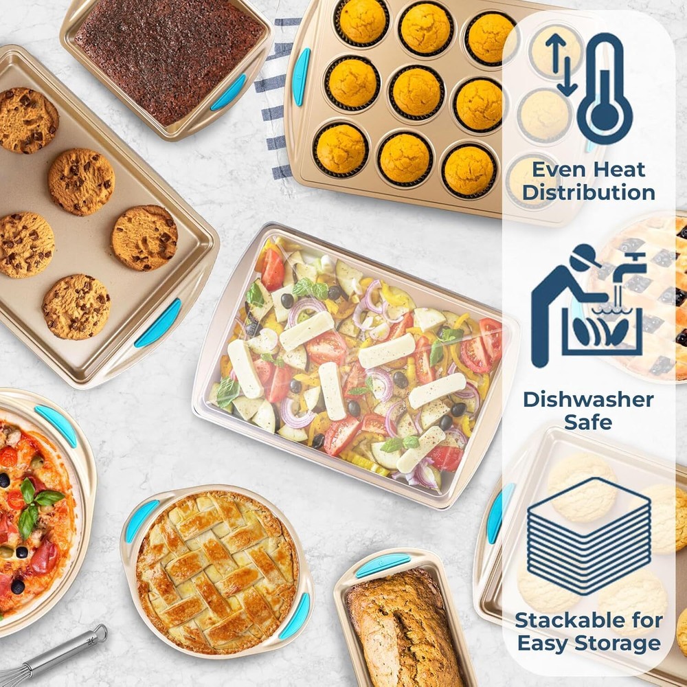 Baking Pan 10 Piece Nonstick Oven Bakeware Kitchen Set with Silicone Handles