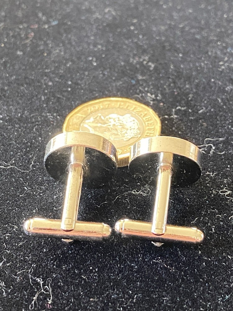 Rope & chain pattern silk faced cufflinks - nautical - silver tone