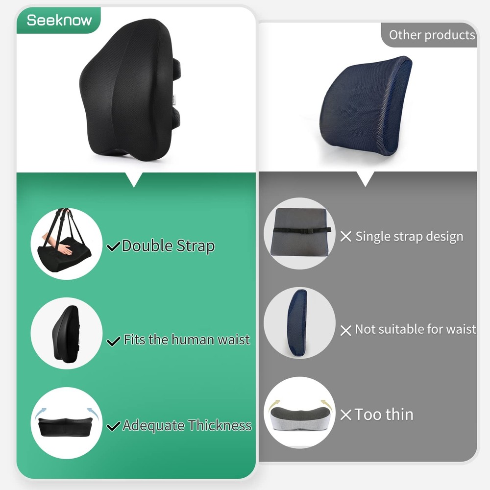 Lumbar Support Pillow for Office Chair Back Black