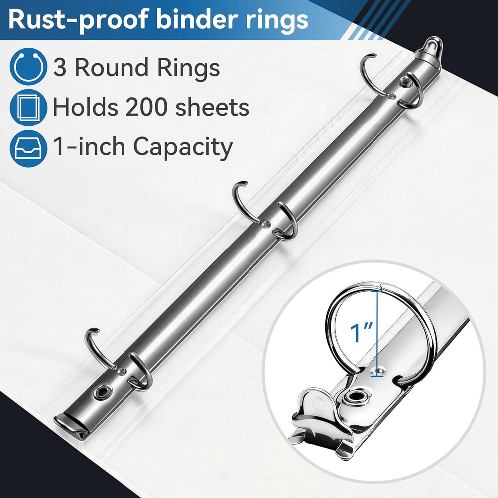 1-Inch 3 Ring Binder with 2 Interior Pockets, 1''Durable Binders Holds US Letter