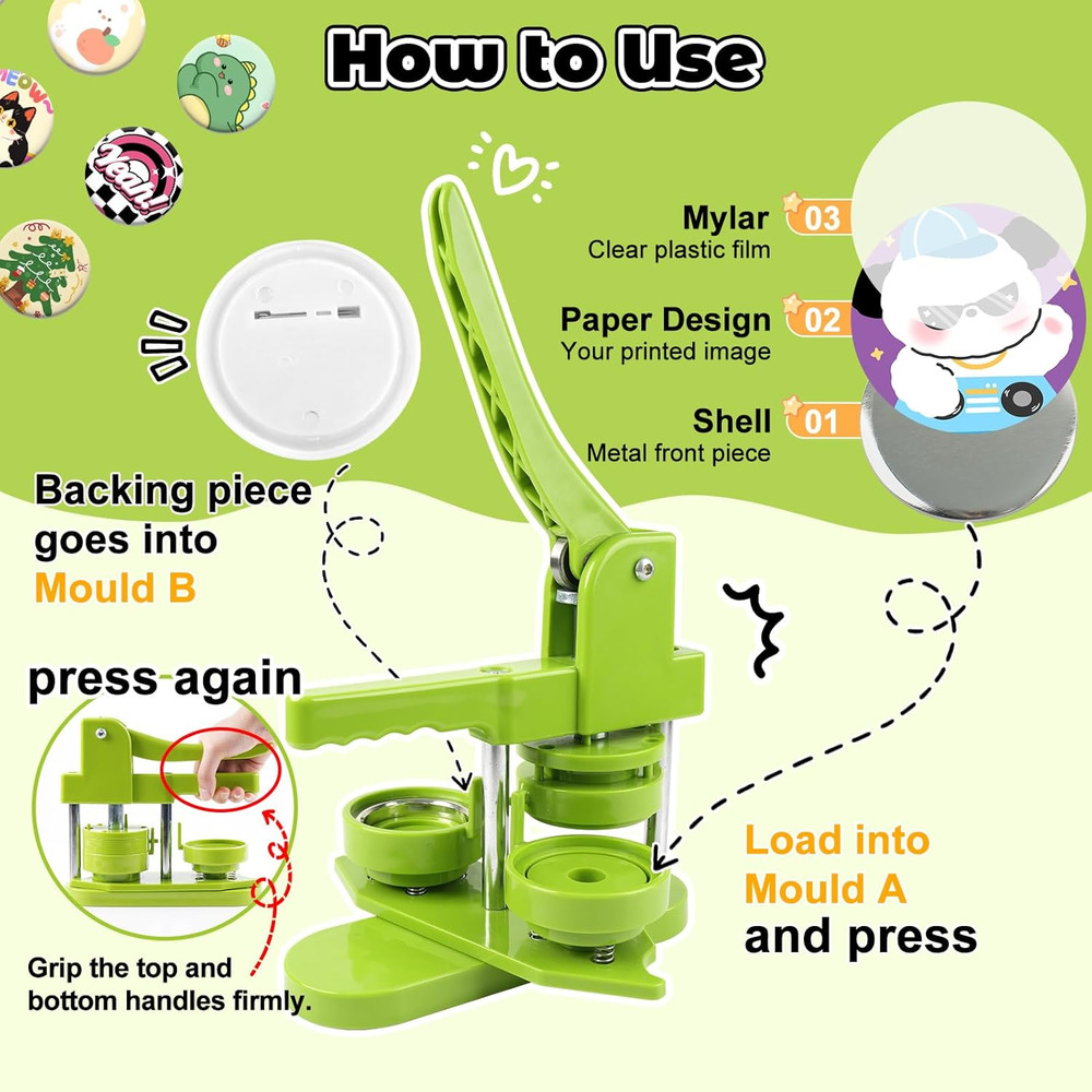 Button Maker Machine 58Mm (2.25 In) Installation-Free, DIY Button Pin Maker Mach
