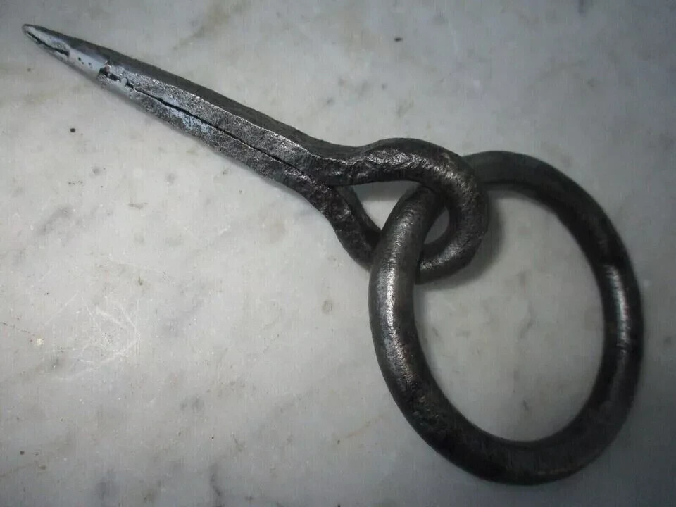 Antique Hook Wrought Iron Tethering Ring on Pin Blacksmith Hardware