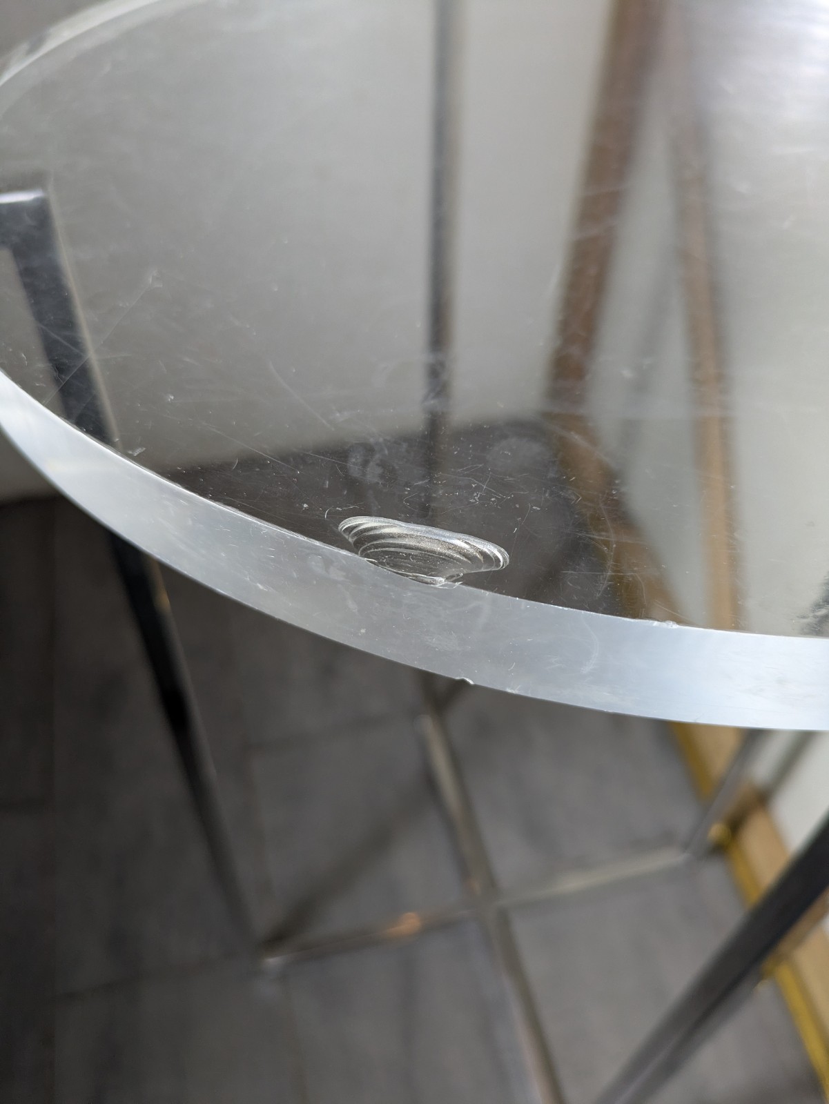 Vintage Mid Century Modern Glam Round Acrylic Lucite Sculptural Metal Table K24