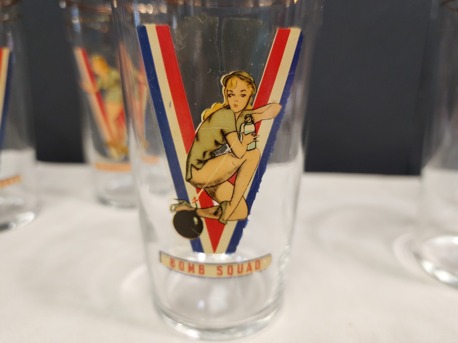6 WWII Victory Drinking Glasses Pinup Girl V is for Victory Vintage 1942