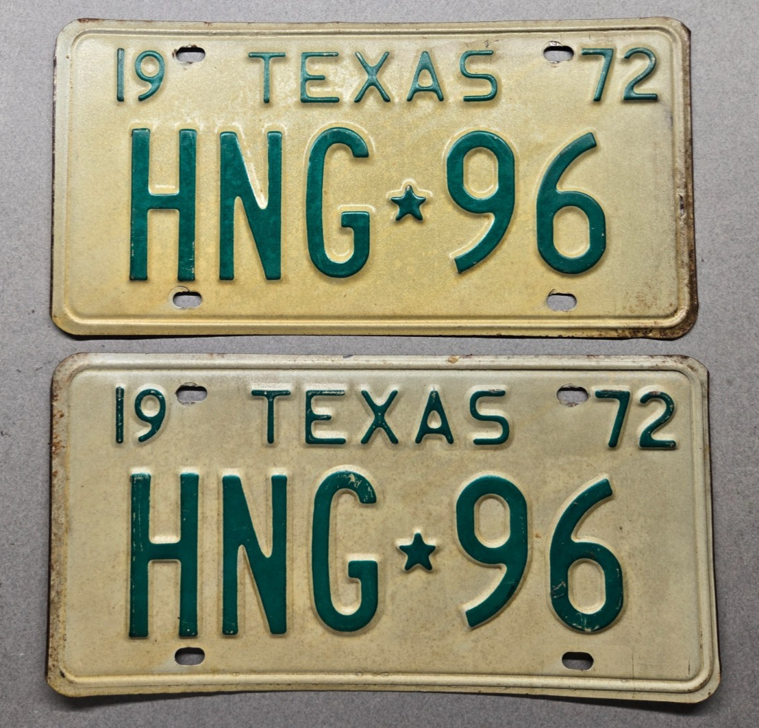 🐾 1972 TEXAS "PASSENGER" LICENSE PLATE PAIR (HNG-96)