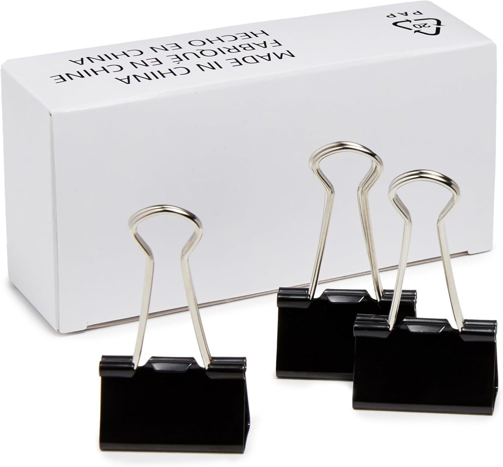 Amazon Basics Sturdy Binder Clips for Office Use, 96 Count (8 Medium, Black