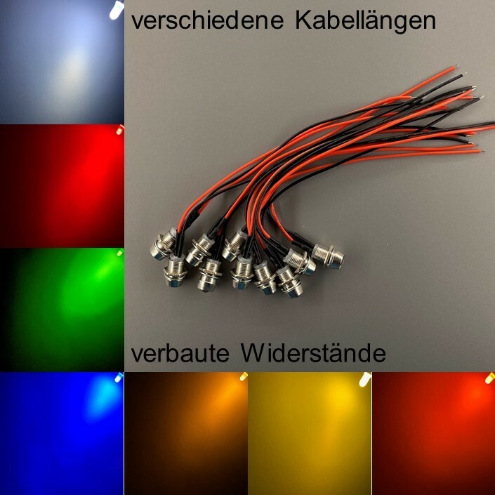 Wired 5mm LEDs Round Diffuse Sockets 5mm LED Resistors Screws +