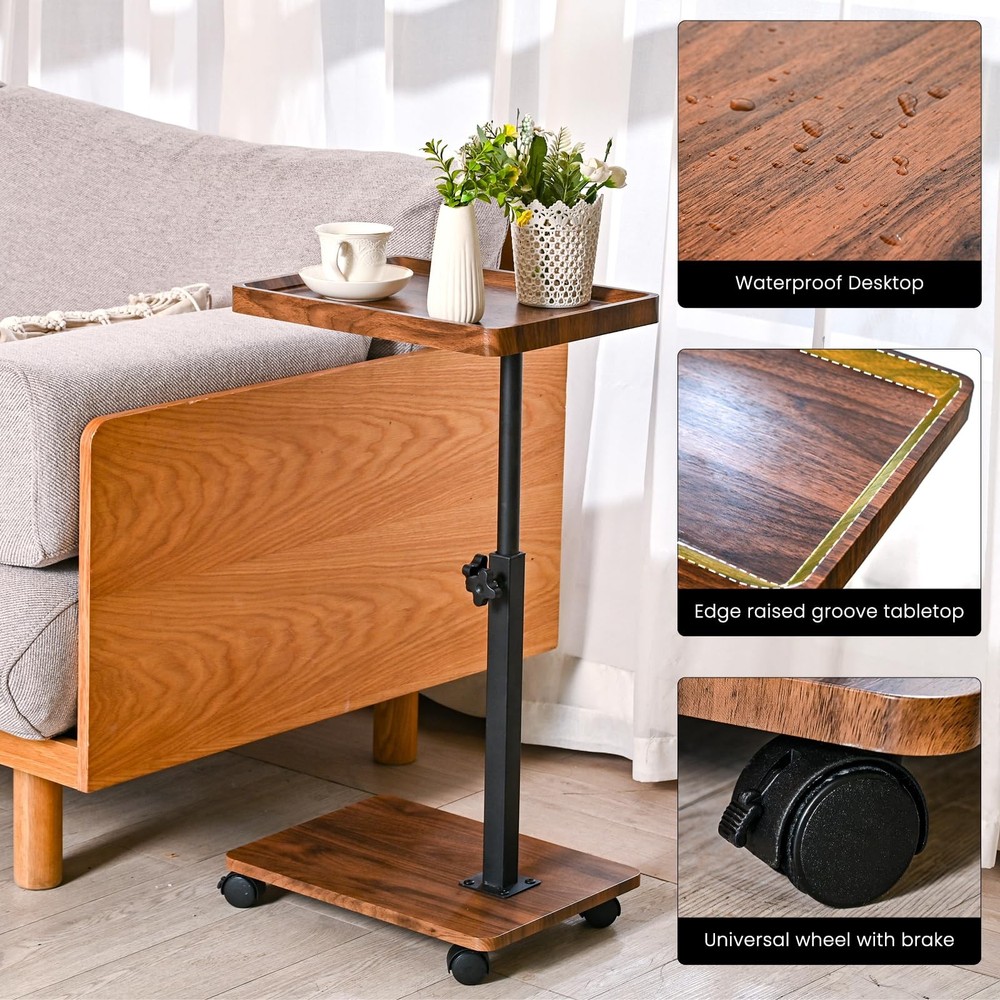 C Table End Table Adjustable Height,C Shaped End for Couch，Snack Tables,360°S...