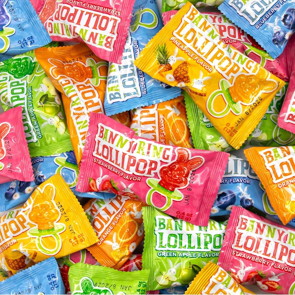 Bunny Ring Lollipops - 15 Count Individually Wrapped - Assorted Fruit Flavors