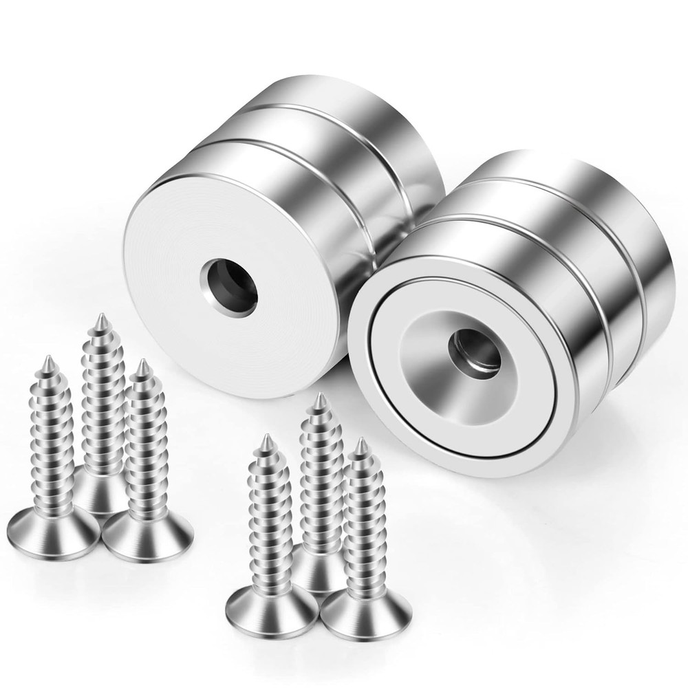 Strong Neodymium Mounting Magnets – 40lbs Pull Force with Screws, 6 Pack